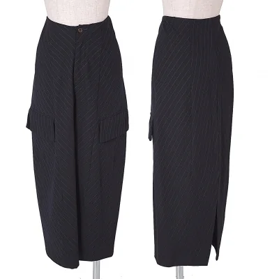 【SALE】コムデギャルソンCOMME des GARCONS 切替デザインストライプロングスカート 紺