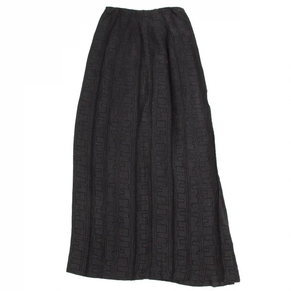 【SALE】ヨウジヤマモト ファムYohji Yamamoto FEMME リネンレーヨン幾何学模様スリットスカート グレー黒SS K-62385_002