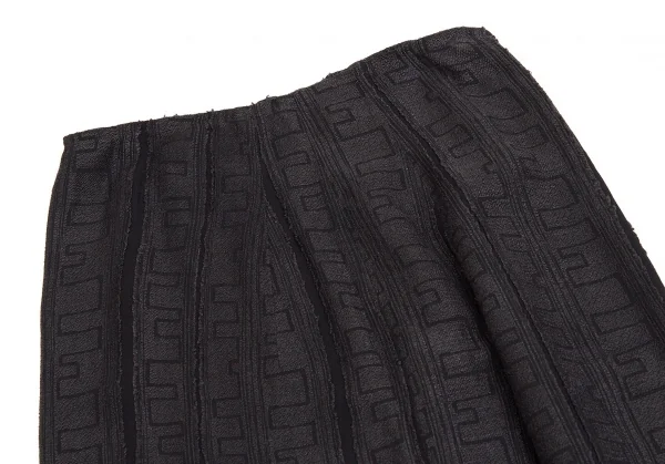 【SALE】ヨウジヤマモト ファムYohji Yamamoto FEMME リネンレーヨン幾何学模様スリットスカート グレー黒SS K-62385_003