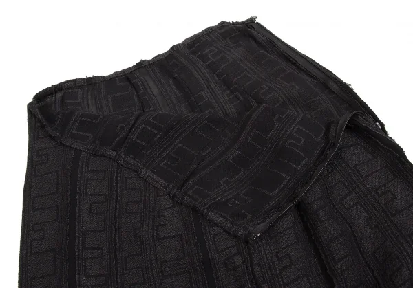 【SALE】ヨウジヤマモト ファムYohji Yamamoto FEMME リネンレーヨン幾何学模様スリットスカート グレー黒SS K-62385_004