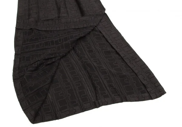 【SALE】ヨウジヤマモト ファムYohji Yamamoto FEMME リネンレーヨン幾何学模様スリットスカート グレー黒SS K-62385_006