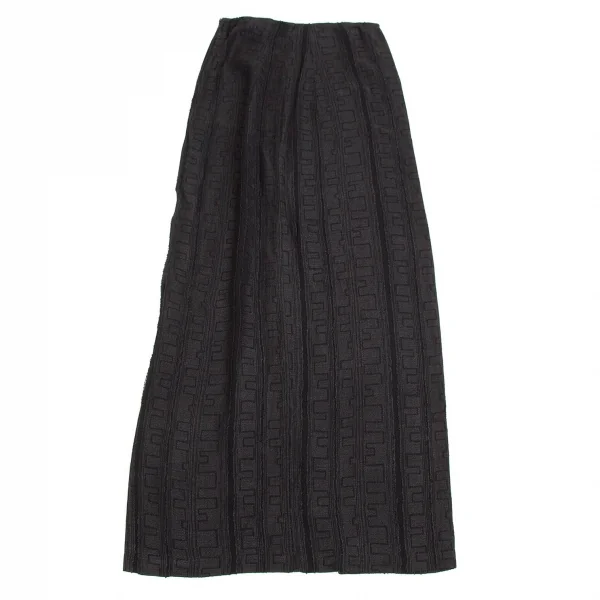 【SALE】ヨウジヤマモト ファムYohji Yamamoto FEMME リネンレーヨン幾何学模様スリットスカート グレー黒SS K-62385_007