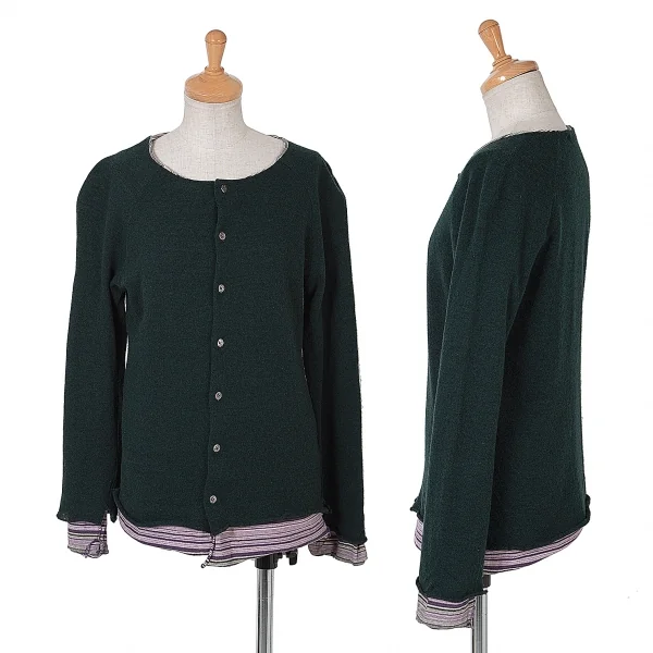 【SALE】ワイズY's マルチボーダーレイヤードカーディガン 緑紫ピンク他3 K-62640_001