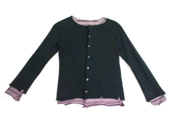 【SALE】ワイズY's マルチボーダーレイヤードカーディガン 緑紫ピンク他3 K-62640_002