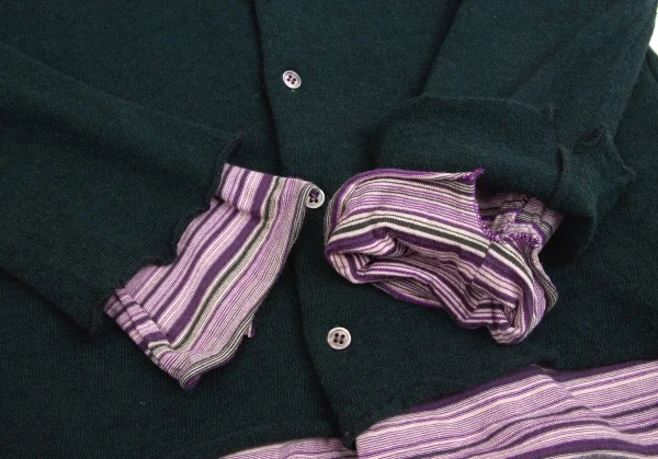 【SALE】ワイズY's マルチボーダーレイヤードカーディガン 緑紫ピンク他3 K-62640_007