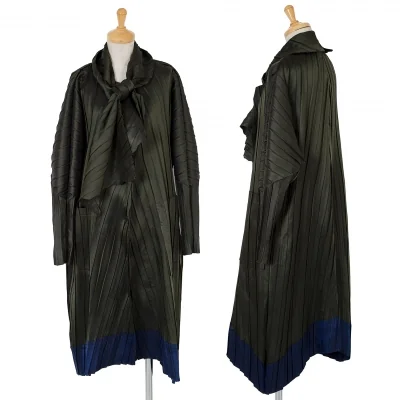 【SALE】イッセイミヤケISSEY MIYAKE バイカラープリーツボタンデザインロングジャケット