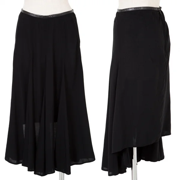 ヨウジヤマモト ファム Yohji Yamamoto FEMME ウエストレザーパイピングレーヨンアシンメトリースカート