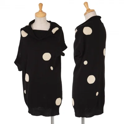 ヨウジヤマモトノアール Yohji Yamamoto NOIR  コットンウールドットニットトップス 黒生成り