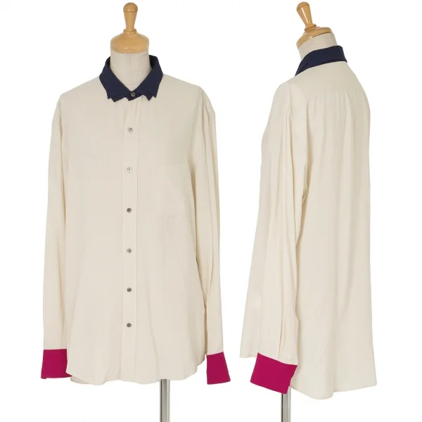 【SALE】ヨウジヤマモトノアール Yohji Yamamoto NOIR レーヨンデザインカラーロングブラウス 淡ベージュ紺エンジ2 K-62924_001