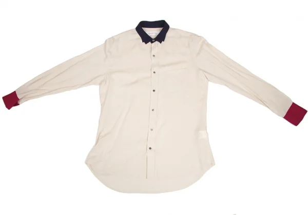 【SALE】ヨウジヤマモトノアール Yohji Yamamoto NOIR レーヨンデザインカラーロングブラウス 淡ベージュ紺エンジ2 K-62924_002