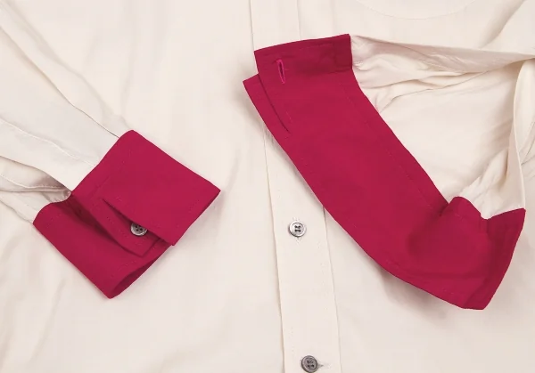 【SALE】ヨウジヤマモトノアール Yohji Yamamoto NOIR レーヨンデザインカラーロングブラウス 淡ベージュ紺エンジ2 K-62924_009