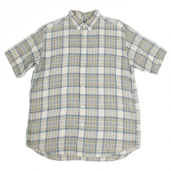 【SALE】パパスPapas リネンボタンダウン半袖シャツ 淡青淡カーキ他48Ｍ K-62957_001