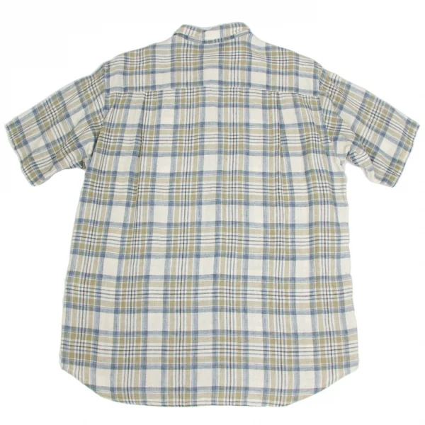 【SALE】パパスPapas リネンボタンダウン半袖シャツ 淡青淡カーキ他48Ｍ K-62957_010