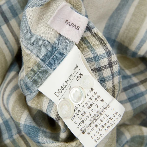 【SALE】パパスPapas リネンボタンダウン半袖シャツ 淡青淡カーキ他48Ｍ K-62957_013