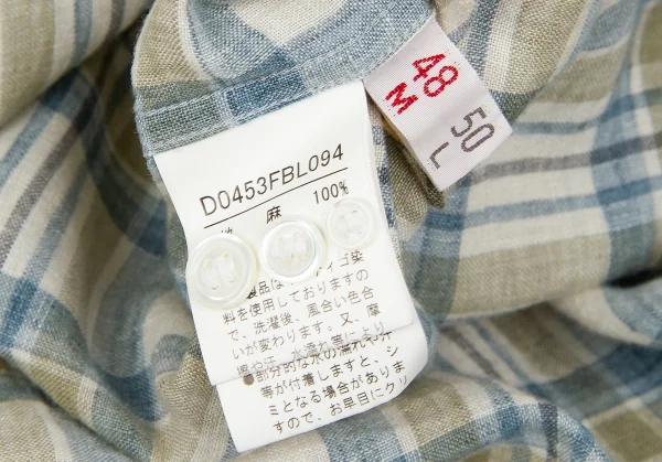 【SALE】パパスPapas リネンボタンダウン半袖シャツ 淡青淡カーキ他48Ｍ K-62957_014