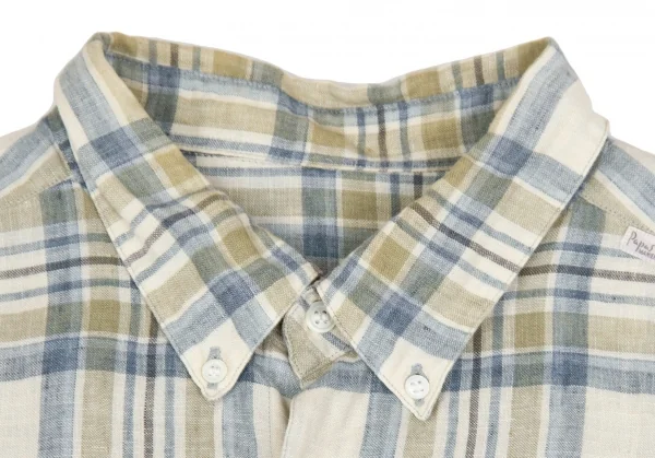 【SALE】パパスPapas リネンボタンダウン半袖シャツ 淡青淡カーキ他48Ｍ K-62957_002
