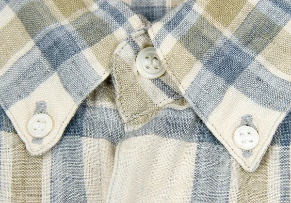 【SALE】パパスPapas リネンボタンダウン半袖シャツ 淡青淡カーキ他48Ｍ K-62957_004