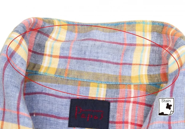 【SALE】パパスPapas リネンマドラスチェックチャイナボタン半袖シャツ 淡紺赤黄他 マルチL K-62958_003