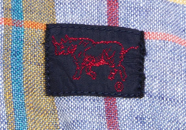 【SALE】パパスPapas リネンマドラスチェックチャイナボタン半袖シャツ 淡紺赤黄他 マルチL K-62958_005