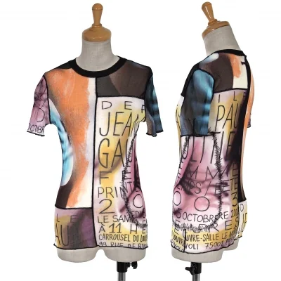 ジャンポールゴルチエ ファムJean Paul GAULTIER FEMME プリントリペアデザインパワーネットTシャツ 黒マルチ