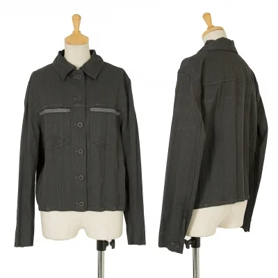 【SALE】イッセイミヤケISSEY MIYAKEプリーツポリ切替デザインショートジャケット チャコールグレー