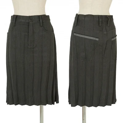 【SALE】イッセイミヤケISSEY MIYAKEサイドスリットデザインプリーツポリスカート チャコールグレー