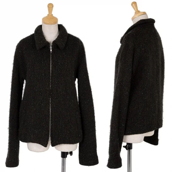 【SALE】ワイズY's ヘリンボーンダブルジップウールニットブルゾン カーキミックス2 K-63119_001
