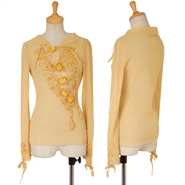 Jean-Paul GAULTIER FEMME Embellished Net T Shirt Yellow 40 K-63158_001