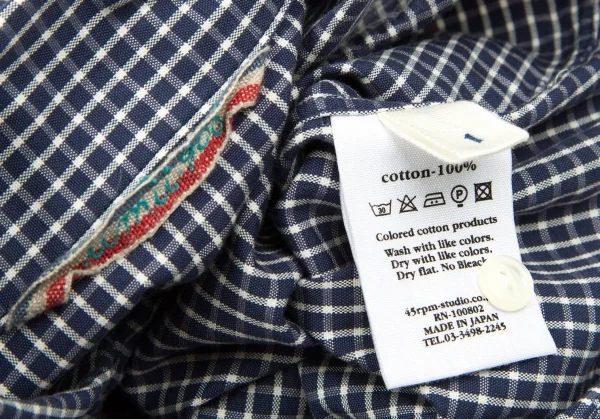 【SALE】45rpm コットンチェックフライフロントシャツ 紺白1 K-63303_013
