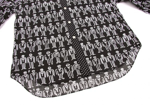 【SALE】ブラックコムデギャルソンBLACK COMME des GARCONS 人プリント長袖シャツ 黒白S K-63343_013