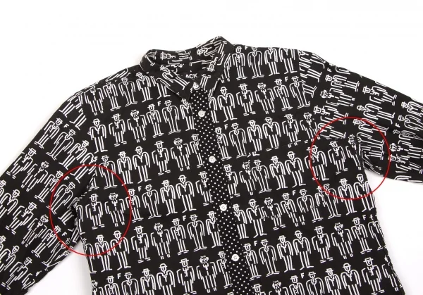 【SALE】ブラックコムデギャルソンBLACK COMME des GARCONS 人プリント長袖シャツ 黒白S K-63343_003