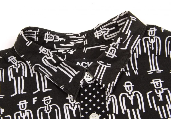 【SALE】ブラックコムデギャルソンBLACK COMME des GARCONS 人プリント長袖シャツ 黒白S K-63343_006