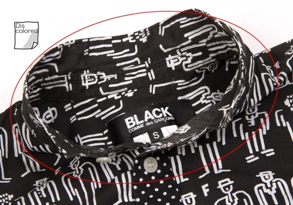 【SALE】ブラックコムデギャルソンBLACK COMME des GARCONS 人プリント長袖シャツ 黒白S K-63343_007