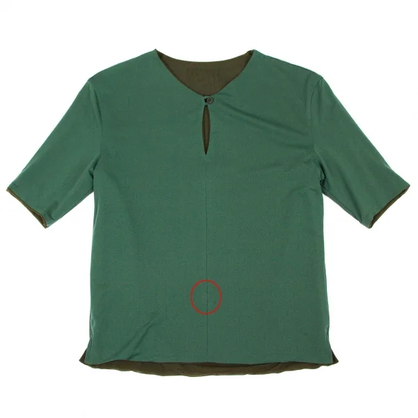 【SALE】ワイズY's リバーシブルネット半袖ボタンネックカットソー カーキ緑M位 K-63425_011