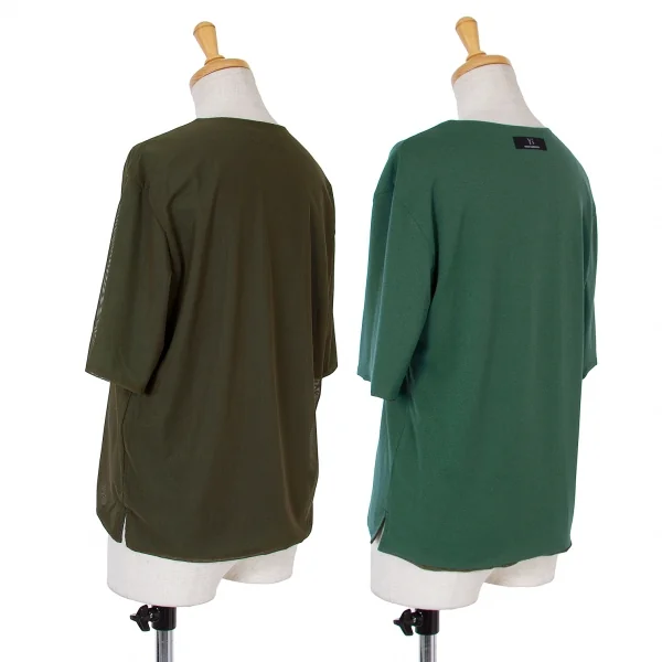 【SALE】ワイズY's リバーシブルネット半袖ボタンネックカットソー カーキ緑M位 K-63425_002