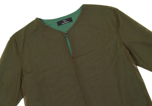 【SALE】ワイズY's リバーシブルネット半袖ボタンネックカットソー カーキ緑M位 K-63425_004