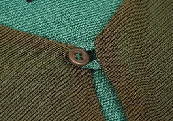 【SALE】ワイズY's リバーシブルネット半袖ボタンネックカットソー カーキ緑M位 K-63425_006