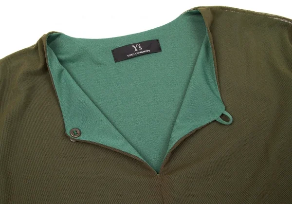 【SALE】ワイズY's リバーシブルネット半袖ボタンネックカットソー カーキ緑M位 K-63425_007