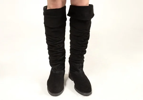 【SALE】リミフゥLIMI feu ベロアシャーリングロングブーツ 黒L（24.5位） K-63480_018