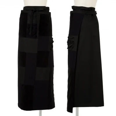 ローブドシャンブル コムデギャルソンrobe de chambre COMME des GARCONS ローズコサージュパネル切替ラップスカート 黒