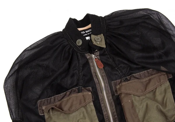 【SALE】ジュンヤワタナベ コムデギャルソンJUNYA WATANABE COMME des GARCONS ナイロンメッシュミリタリーブルゾン 黒カーキS K-63778_003