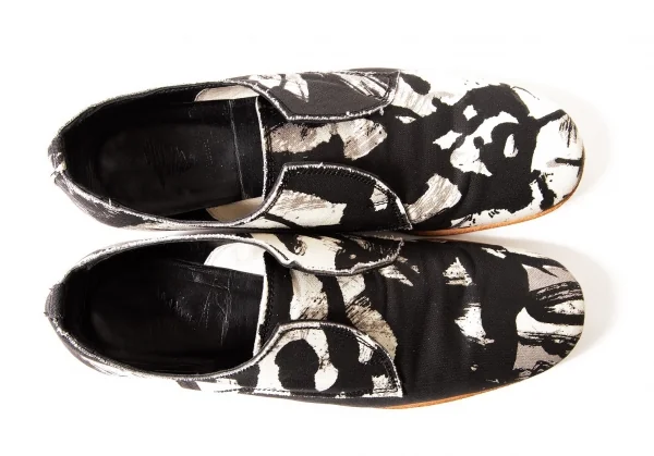 【SALE】ヨウジヤマモトディスコード Yohji yamamoto discord グラフィックキャンバススリッポン 黒白2（22.5位） K-63851_002