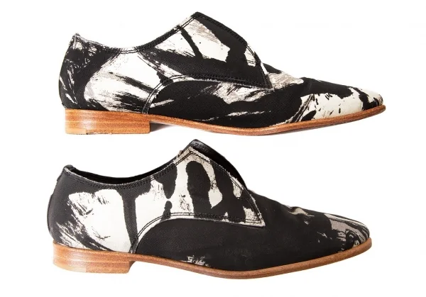 【SALE】ヨウジヤマモトディスコード Yohji yamamoto discord グラフィックキャンバススリッポン 黒白2（22.5位） K-63851_003