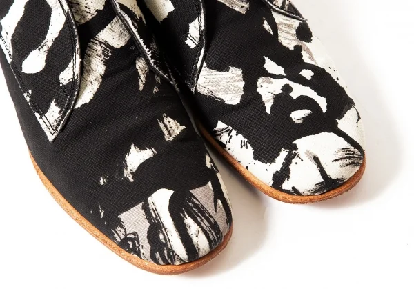 【SALE】ヨウジヤマモトディスコード Yohji yamamoto discord グラフィックキャンバススリッポン 黒白2（22.5位） K-63851_005