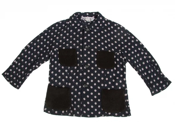 【SALE】コムコム コムデギャルソンCOMME des GARCONS フリースポケットドットポリシフォンブラウス 紺グレーXS K-63876_002