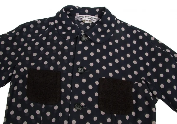 【SALE】コムコム コムデギャルソンCOMME des GARCONS フリースポケットドットポリシフォンブラウス 紺グレーXS K-63876_003