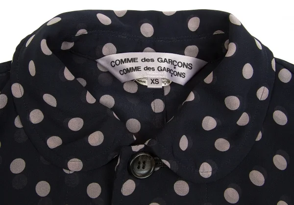 【SALE】コムコム コムデギャルソンCOMME des GARCONS フリースポケットドットポリシフォンブラウス 紺グレーXS K-63876_004