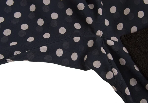【SALE】コムコム コムデギャルソンCOMME des GARCONS フリースポケットドットポリシフォンブラウス 紺グレーXS K-63876_008