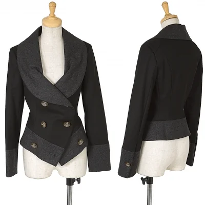 ヴィヴィアンウエストウッド レッドレーベルVivienne Westwood Red Label 切替ヘチマカラージャケット 黒チャコールグレー