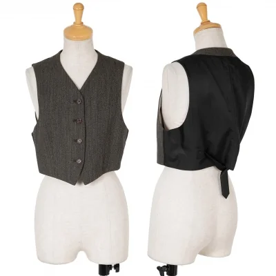 ロメオジリROMEO GIGLI ストライプ織ウールベスト モスグリーン系